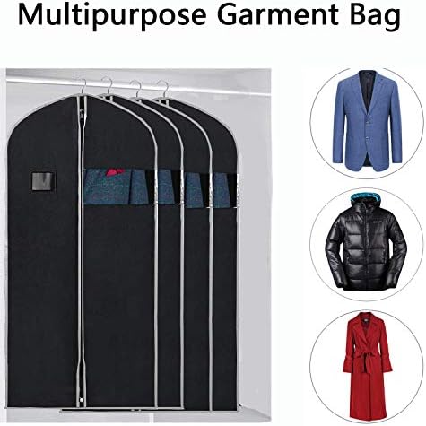 URMI Garment Bags, Breathable 60 inch (4 PCS) Dress Bags Coat Suit Clothes Bags Cover for Storage with Clear Window Dust Proof Clothes Protector for Suit, Coat, Jacket, Dress Closet Storage Black