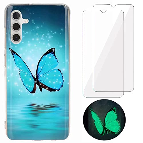 YiKaDa - Coque Compatible avec Samsung Galaxy A04s / A13 5G + [2 Pièces] Protection d'écran en Verre Trempé, [Ultra Mince] Housse Souple TPU Silicone - Papillon Rougeoyant Cover