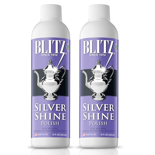 Blitz Silver Shine Polish Liquid Silver Polish for Sterling and Silverplate Jewelry, Dishes, Flatware, Fixtures, & Decor Non-Toxic, Non-Abrasive, & Planet Friendly Made in The USA 8oz Pack of 2