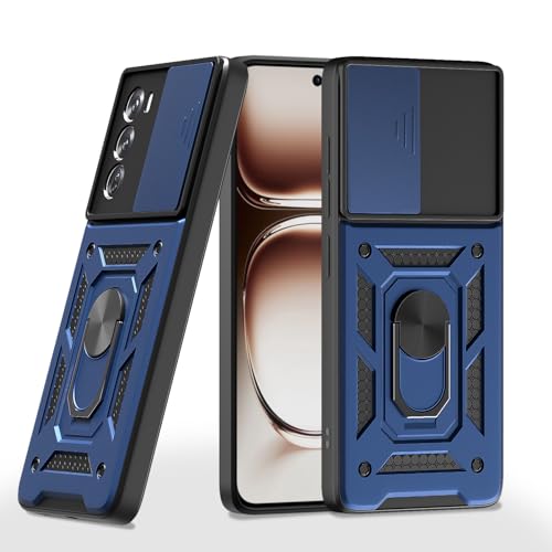 Image of Pikkme D10 Tough Armor Bumper Case | 360 Protection Case | Sliding Camera Shield Cover & Ring Holder Stand Back Cover for Oppo Reno 12 Pro 5G (Blue)