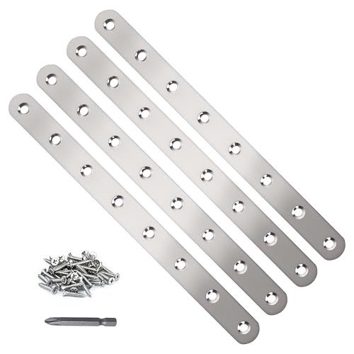 Image of 4 Pack Straight Brace,Flat Brace 9.7 inch x 0.75 inch,Stainless Steel Flat Metal Braces,Repair Bracket with Screws