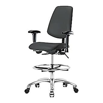Thomas 1163M42 Vinyl Medium Bench Height Chair with Medium Back Without Tilt Without Arms, Chrome Base, Chrome Foot Ring, Chrome Casters, Charcoal