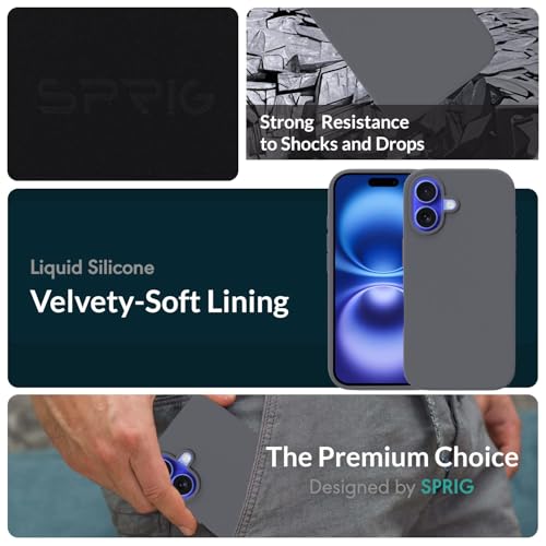 Image of SPRIG Compatible with iPhone 16 Premium SilkMag (Liquid Silicone Magnetic) Back Cover Drop Tested Shock Proof Mobile Case for Men, Women, Boys and Girls with Camera Protection (Dark Grey)
