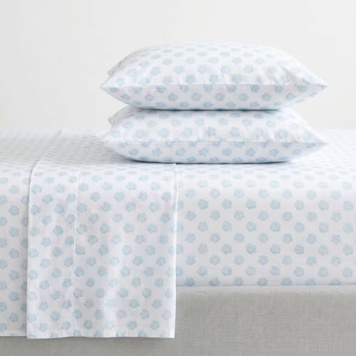Image of Nautica - Sheet Set, Breathable & Cooling Microfiber Bedding with Matching Pillowcases, Deep Pocket, Fully Elasticized (Coastal Coral Ocean Breeze Blue, Full)