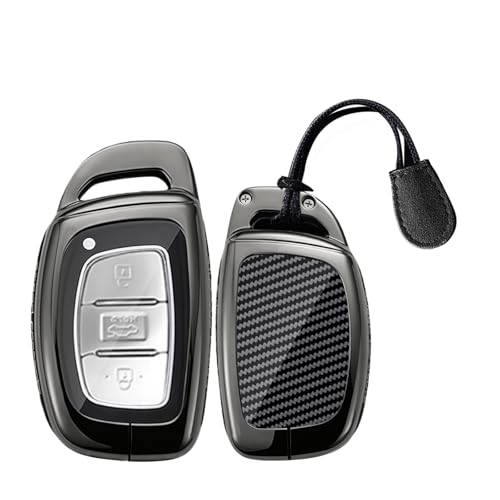 WUZUTU for Hyundai I10 Car Key Fob Cover Case Compatible with Hyundai I20 I30 I40 IX30 IX35 IX20 IX45 IX55 Elantra GT Kona Santa Fe Sonata Silicone Metal Shell Key Fob Holder Keychain 3/4 Buttons-B