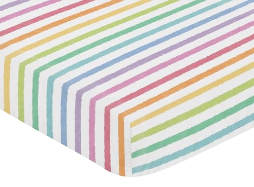 Sweet Jojo Designs CRIBSHEET-RAINBOW-STP Pastel Rainbow Striped Girl Baby Fitted Crib Sheet Infant Newborn Nursery Toddler Bed Room Standard Mattress Purple Pink Orange Yellow Sage Green Turquoise Blue Watercolor Abstract thumb #2