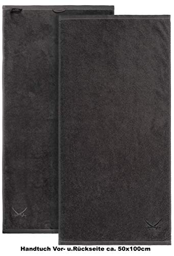Sansibar 2er Set Handtuch 50x100 cm – Saugstarkes Frotteetuch aus 100 % Baumwolle – Oeko-TEX Zertifiziert – Sylt-Design mit gesticktem Säbel-Logo – Anthrazit