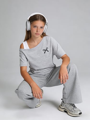 Image of Teen Girls Clothes Off the Shoulder Top and Wide Leg Pants Matching Outfit Set with Pockets Size 7-16