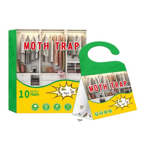 Clothes Moth Traps, 10 Packs Premium Pheromone Moth Traps, Non-Toxic Odorless Moth Repellent for Wardrobes, Carpets, Homes & Clothing (Green)