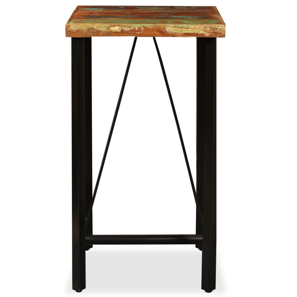 Table de bar en bois vieilli massif 60x60x107 cm avec des pieds en acier noir