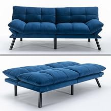 71" Velvet Futon Couch Bed with Mattress Included,Convertible Folding Sleeper Sofa Bed with Adjustable Backrests,Modern Loveseat Sleeper for Living Room Bedroom Small Space Home Office Blue