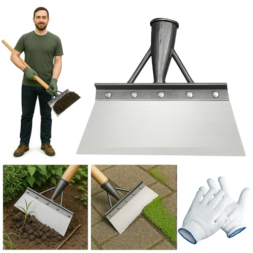 Pelle & Sol Garden Shovel & Moss Remover Tool w/Gloves - Heavy Duty Shovel Gardening Floor Scraper Weed Scraper - Manual Weeding Garden Tools & Equipment for Gardening - Handle Not Included (21cm)