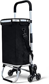 VOUNOT Folding Shopping Trolley on 6 Wheels, Aluminium Lightweight Shopping Cart with Insulated Cooling Bag, Stair Climbing Grocery Trolley, 50L, Black