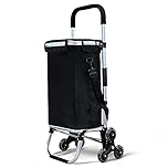 VOUNOT® Folding Shopping Trolley on 6 Wheels, Aluminium Lightweight Shopping Cart with Insulated Cooling Bag, Stair Climbing Grocery Trolley, 58L, Black
