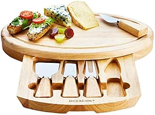 Occasion Oval Wood Cheese Board Integrated Drawer & 4 Specialist Cheese Knives