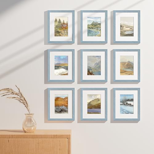 Vittanly 8x10 Picture Frames Set of 9, Shatter Resistant Plexiglass, Display 5x7 Pictures with Mat or 8x10 without Mat, Photo Frames for Wall or Tabletop, Engineered Wood, Rustic Blue Vittanly 8x10 Picture Frames Set of 9, Shatter Resistant Plexiglass, Display 5x7 Pictures with Mat or 8x10 without Mat, Photo Frames for Wall or Tabletop, Engineered Wood, Rustic Blue