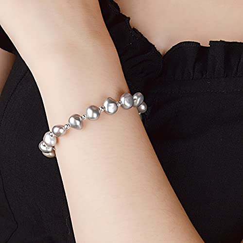 Pulsera De Perlas Barrocas Naturales De 8-9mm para Mujer, Regalo De Joyería De Plata De Ley 925