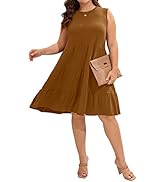 Oftalle Women's Plus Tiered Dress Summer Crewneck Sleeveless Ruffle Mini Dress Casual Loose Babyd...