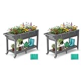AeasyG Orto Alto 120x44x70cm, Vaso Fioriera Elevato con Ruote e Maniglia, 3 Ganci e Fodera Non Tessuta, Per Ortaggi Fiori Erbe Aromatiche