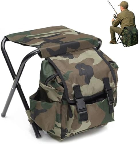 Cadeira Dobrável Mochila Camuflada para Camping, Pesca, Trilha e Aventura, Reforçada