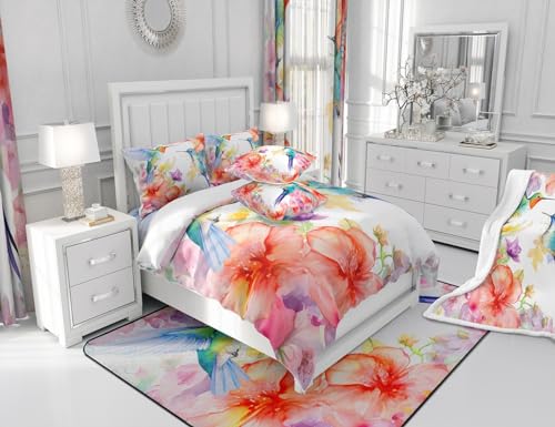 Funda de edredón de colibrí floral para dormitorio infantil 3