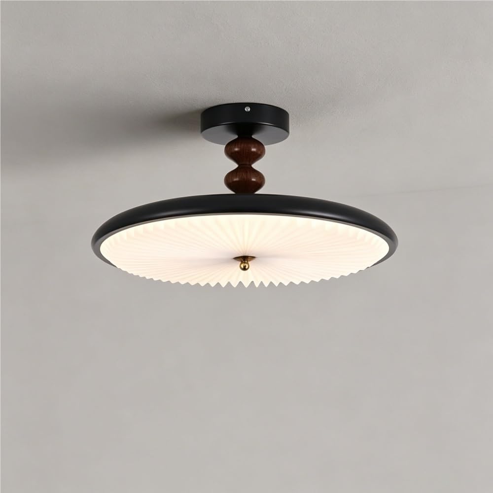 LUOYAOB Antique Round Farmhouse Semi Flush Mount Ceiling Light Walnut Wood Close to Ceiling Fixture Rustic Vintage Ceiling Lamp for Kitchen Hallway Dining Room Entryway Living Room(Brown,50cm/19.7in)