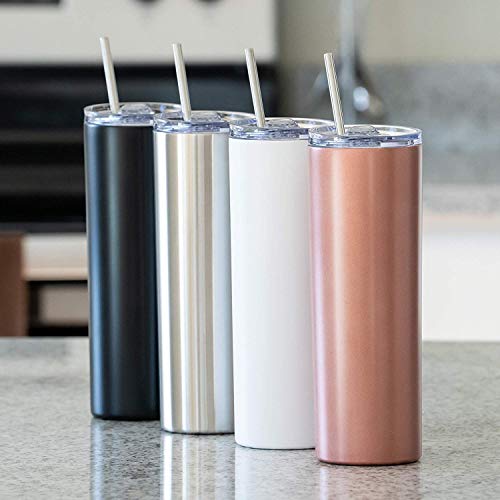 Skinny Tumblers (4 Pack) 20Oz Stainless Steel Double Wall Insulated Tumblers With Lids And Straws | Skinny Travel Mug! Reusable Cup With Straw | Vinyl Diy Gifts (Rose Gold, White, Black, Silver) #TOP7