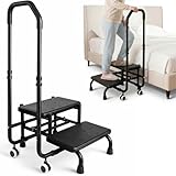 Tritthocker mit Haltegriff - Badewannenstufe mit Haltegriff, 5 Höhen von 95 cm bis 105 cm, Tragfähigkeit bis 300 lb, für Bett, Küche, Wohnwagen, Badewannen Einstiegshilfe (Schwarz)