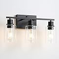 Jodauirt 3-Lights Matte Black Bathroom Vanity Light Fixtures,Matte Black Wall Sconces with Clear Glass Shades, Farmhouse Modern Wall Lighting ?for Mirror,Bedroom,Living Room