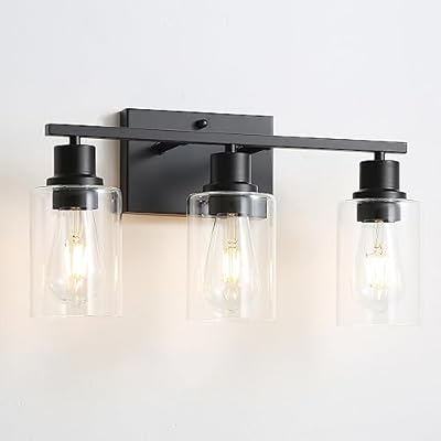 Jodauirt 3-Lights Matte Black Bathroom Vanity Light Fixtures,Matte Black Wall Sconces with Clear Glass Shades, Farmhouse Modern Wall Lighting ?for Mirror,Bedroom,Living Room