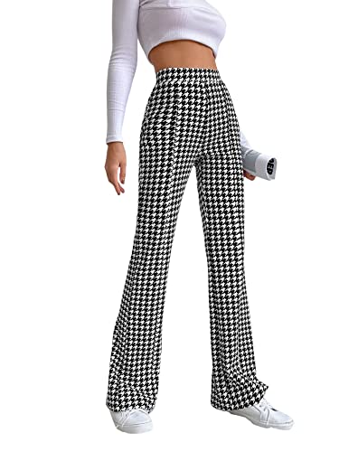 SHENHE Women's Elegant Houndstooth Print High Waist Flare Wide Leg Pants Trousers