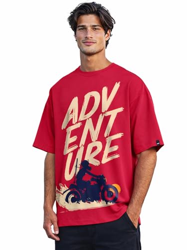 Image of Bewakoof Men's Graphic Printed 100% Cotton T-Shirt - Oversized Fit, Round Neck, Half Sleeves