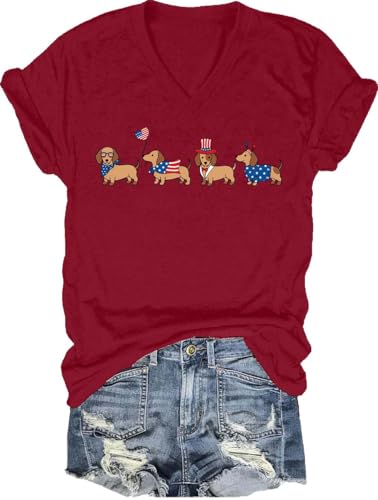 TPBULN 4th of July Dachshund Shirt Patriotic Independence Day Wiener Dog T-Shirt