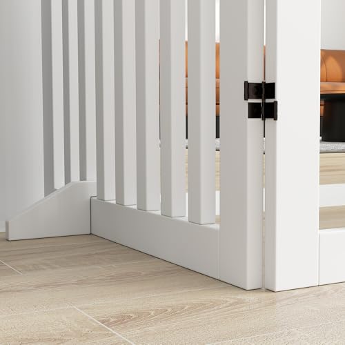 PawHut Absperrgitter Hund Freistehendes Treppengitter mit Füßen Holz 240 x 81 cm Hundegitter Schutzgitter Treppenschutzgitter für Treppen, Türen, Türschutzgitter für Küche, Flur, 4 Paneelen, Weiß