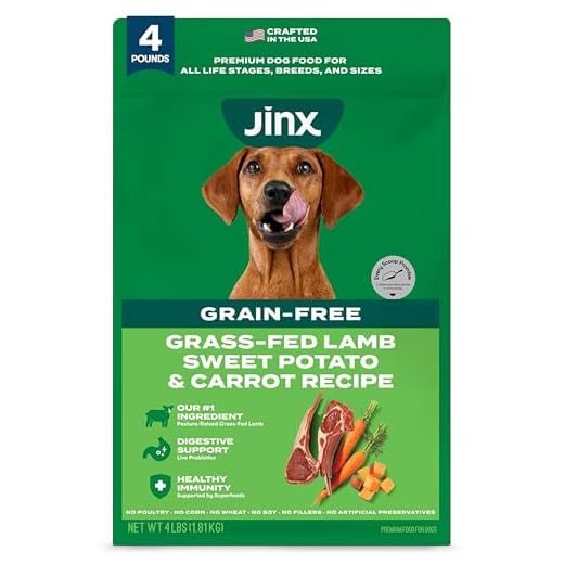 Jinx Premium Grain-Free Dry Dog Food, for All Lifestages - Grass-Fed Lamb, Sweet Potato & Carrot Dog Food with Superfoods for Immune Support & Probiotics for Digestive Support - No Fillers - 4lb