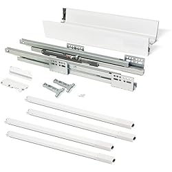 Emuca - Kit de cajón para cocina o baño con guias de extracción total y cierre suave, altura 204mm y profundidad 350mm, Blanco