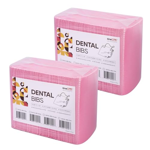 OneMed 250 Pcs Dental Bibs 13"x18" Disposable 3 Ply Waterproof Pink Dental Tattoo Bibs Dentist Clinic Medical Tray Cover and Nail Table Cover