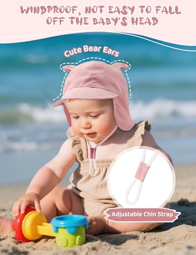 Durio Baby Sun Hat with Bears Ears, UPF 50+ Sun Protection Baby Beach Hat with Neck Flap, Bucket Hat for Infant Toddlers3