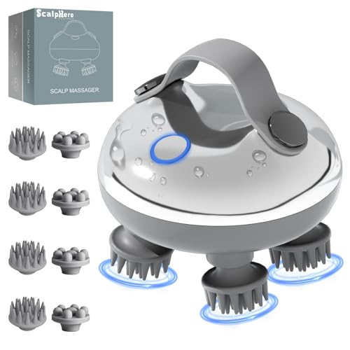 Massageador de couro cabeludo inteligente ScalpHero, cabeça aquecida portátil com 128 nós de massage