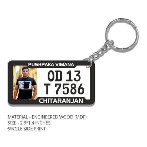 Image of Customized Vehicle Number Plate Keychain with Photo, Name & Mobile Number | Personalized Bike Car Scooter Key Ring | Custom Acrylic Number Plate Keychain Gift for Men Women