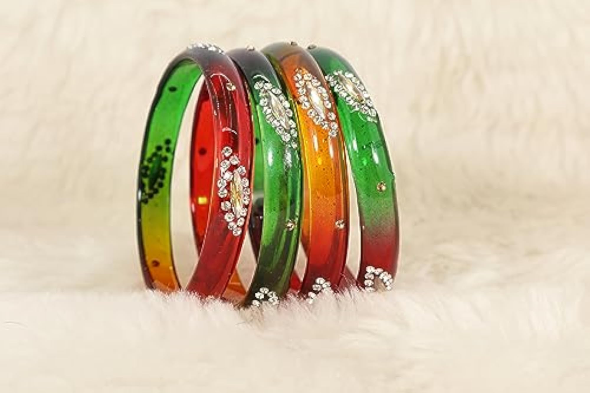 Zircon Gemstone Studded Bangles Set For Women (Pack of 4)
