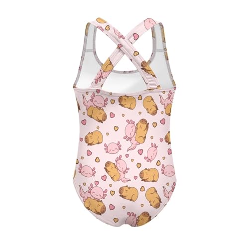 Image of Girls One Piece Swimsuits Axolotl Cross Back Swimwear Beach Summer Quick Dry Beach Bathing Suit