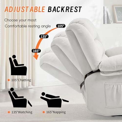 Image of Rocking Recliner Chair for Adults, 360 Swivel Rocker Recliner with Massage and Heating, Manual Glider Rocking Chair with Cup Holders for Living Room Bedroom Nursery (Beige)