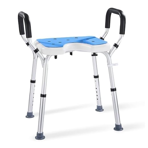 Modundry Shower Chair with Armrests, Height Adjustable, 39-52.5 cm, U-Shaped Shower Stool Non-Slip for Elderly People with Disabilities, Aluminium Bathroom Stool Seat Load up to 150 kg