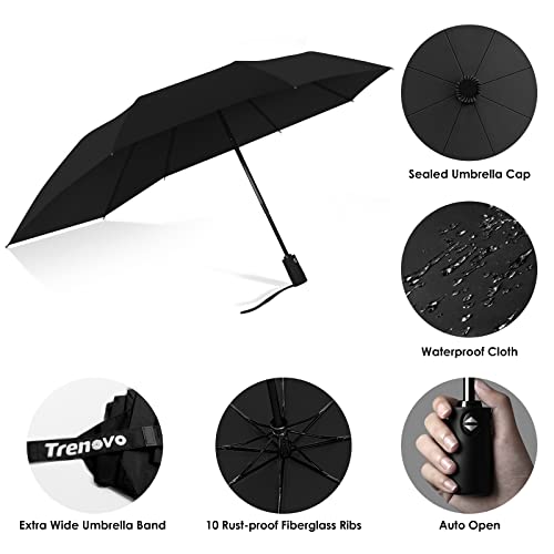 Trenovo Extra Large Compact Backpack Umbrella - Ultra Windproof & Waterproof Umbrella, Auto Open Sports Umbrella For Backpack,Golf Cart, Wheelchair Black #TOP3