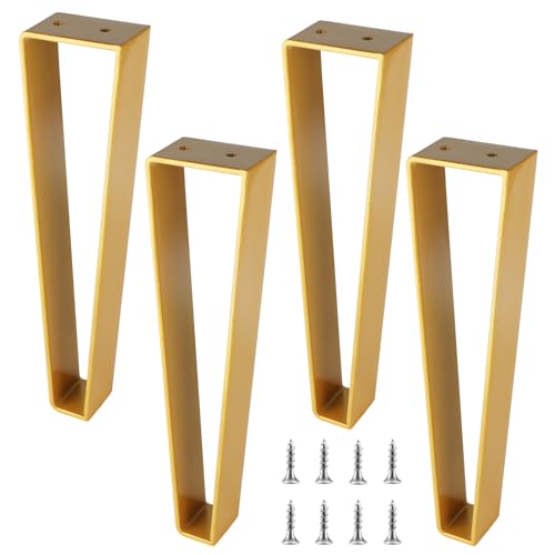 Osring 16 Inch Trapezoid Furniture Legs 4pcs, Solid Steel Furniture Hairpin Leg for Side Table, TV Stand and Cabinet, Gold
