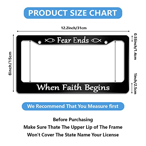Personalized License Plate Frame Fear Ends When Faith Begins Stainless Steellicense Plate Cover Accessory Decorative 2 Holes And Screws Fits Us Standard License Plates 12.2 X 6.3 Inches For Men Women #TOP1