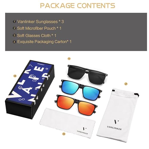 Image of VANLINKER Polarized Square Sunglasses for Men Women Dark Shades with UV Protection for Driving VL9748