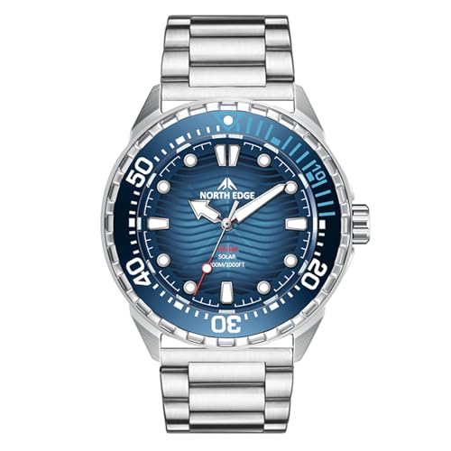 NORTH EDGE Triton Solar Dive Watch, 300M, Steel Blue