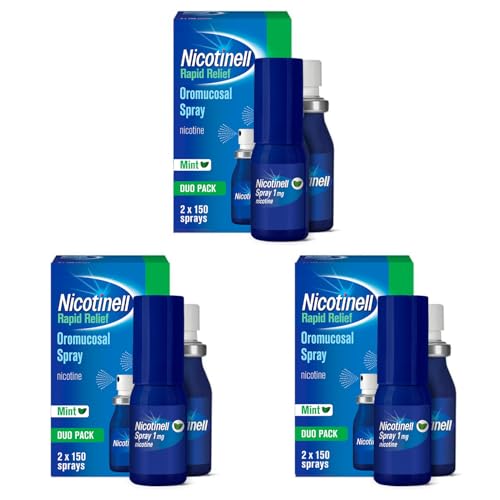 Nicotinell Nicotine Mouthspray 1mg, Fresh Mint Flavour Duo (Pack of 3 Duos) Quit Smoking or Vaping Aid - Starts Reducing Cravings in 30 Seconds, Lasts up to 2 Hours